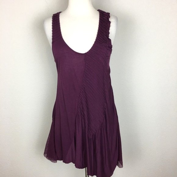 Free People Sleeveless Dress with Folded Pleat Details, Plum, Size M - Picture 3 of 10
